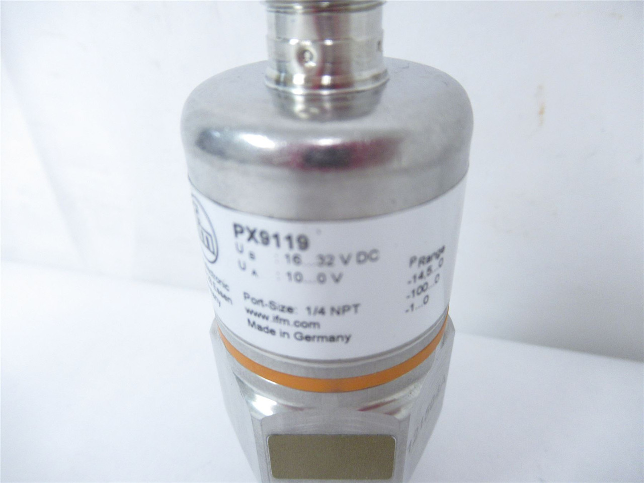 IFM PX9119; Pressure Sensor -14.5 PSI - 0 PSI 0 -10V Dc 4-Pin