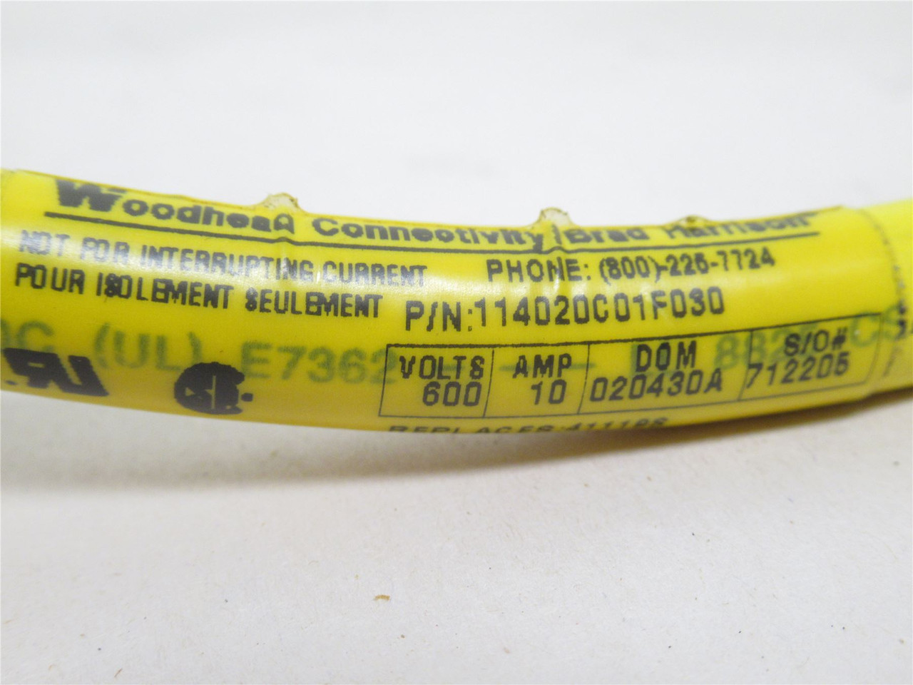 Woodhead 114020C01F030; Cordset; 600V; 10A; 4P; 3' Long; 4-Pin