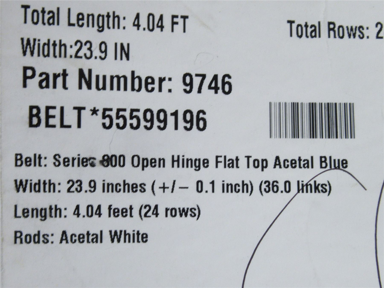 Intralox 9746; Series 800  Belt; 4ft L 23.9"W Intralox 9746; Series 800  Belt; 4ft L 23.9"W
