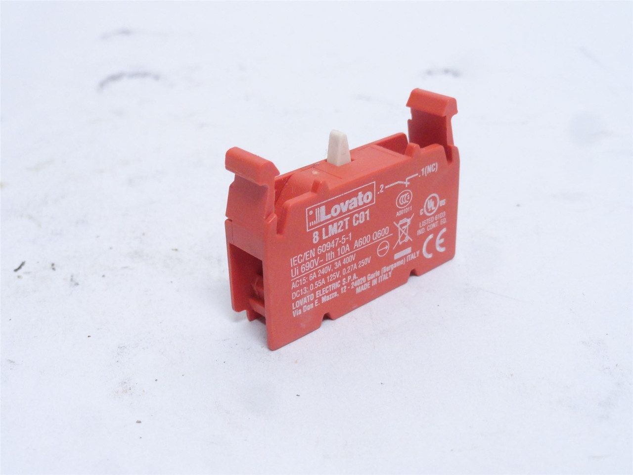 Lovato 8LM2TC01; Add-On Aux Contact 1-N/C; 10A; 600VAC