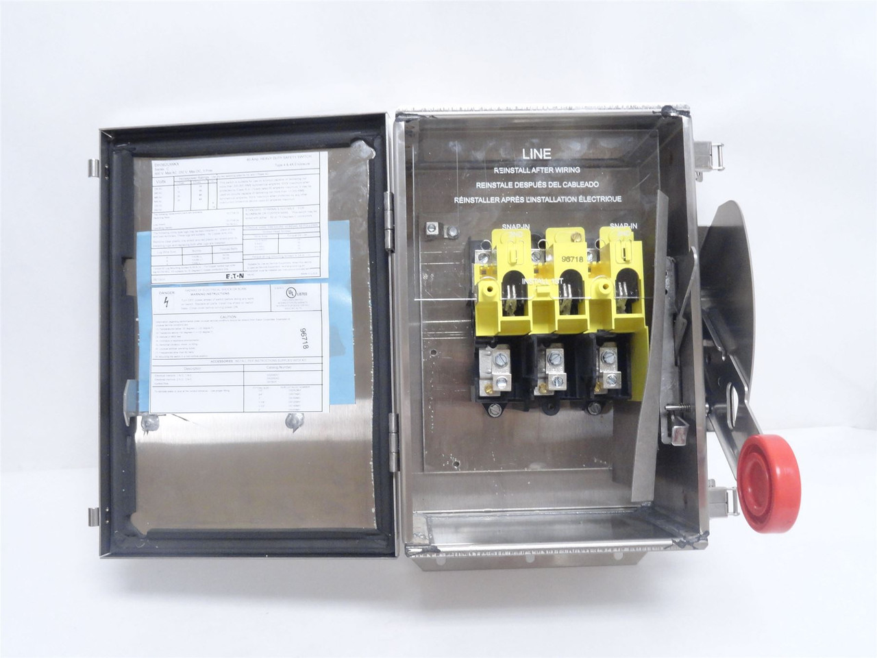 Eaton DH362UWKX; Non-Fused Safety Switch; 60A; 600VAC; 3-Pole