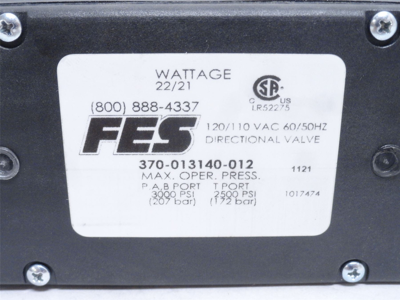 FES 370-013140-012; Directional Valve; 3000/2500PSI; 110/120V FES 370-013140-012; Directional Valve; 3000/2500PSI; 110/120V