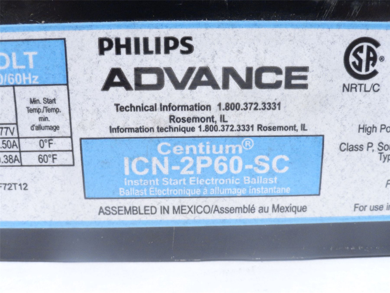 Phillips ICN-2P60-SC; Electronic Ballast; 120/277VAC Size: T12 Phillips ICN-2P60-SC; Electronic Ballast; 120/277VAC Size: T12