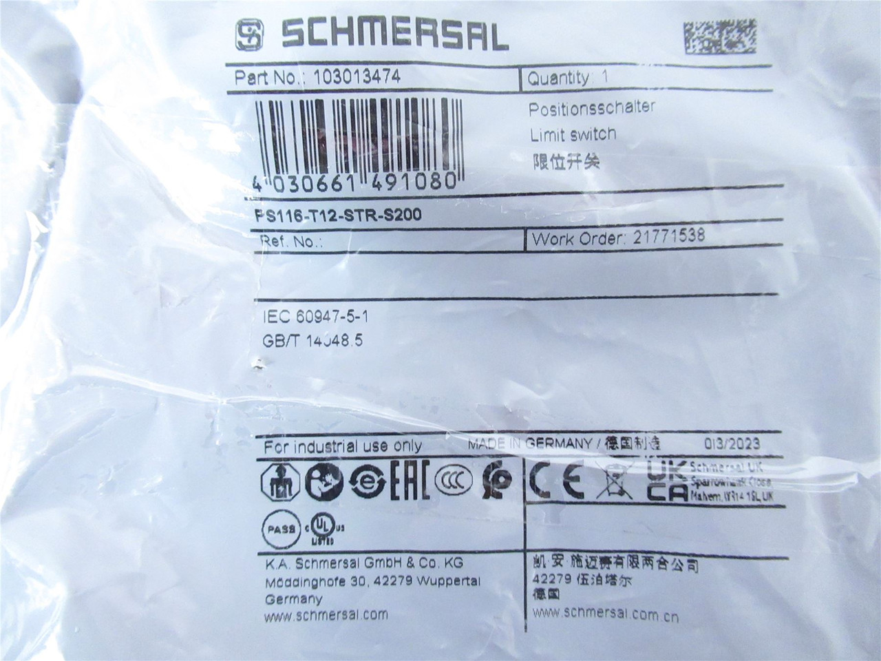 Schmersal  PS116-T12-STR-S200; LimiteSwitch24 VDCM12 6-POLE;