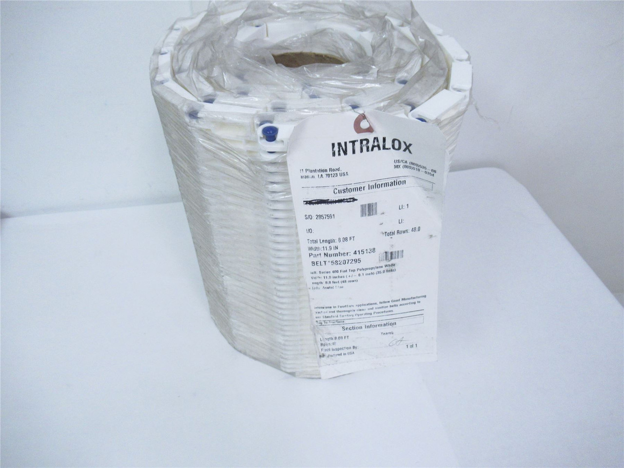 Intralox 415138; Belt Series 400 11.9"W 8'L 48 Rows