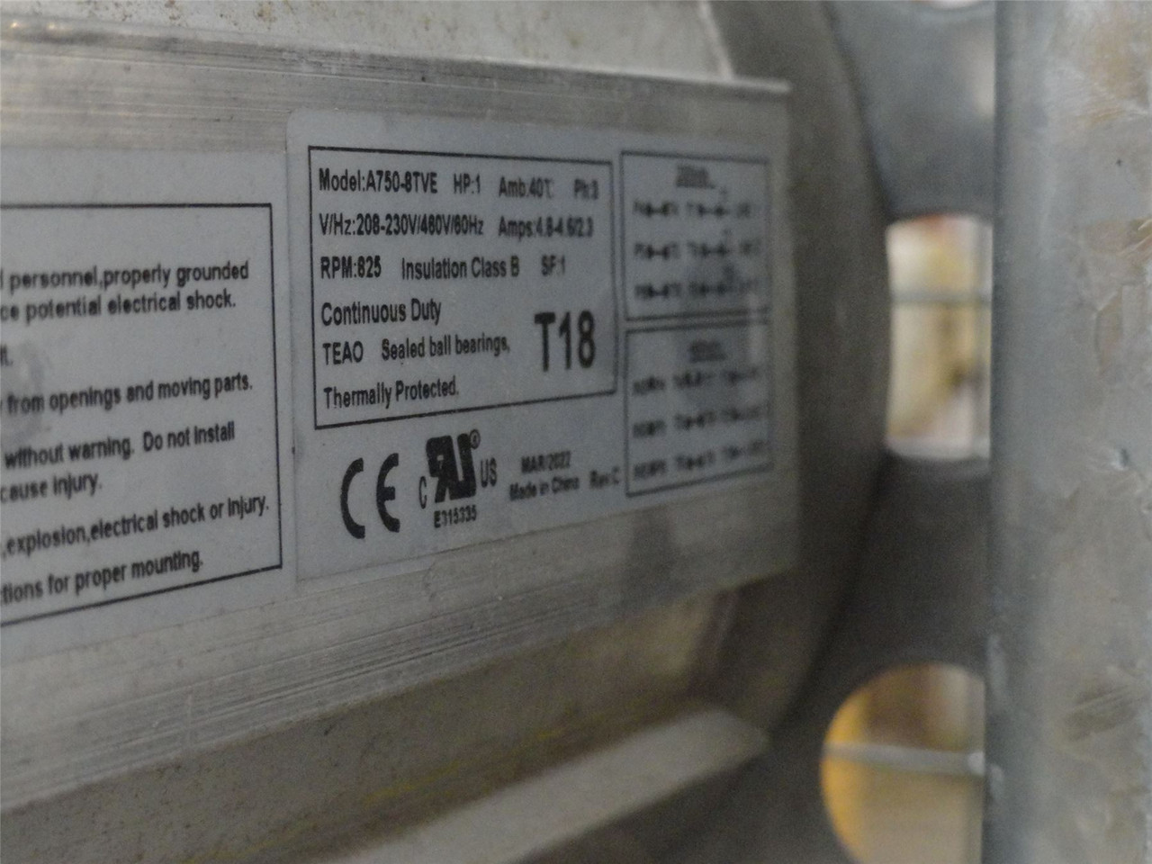 Dayton A750-8TVE; Agricultural Fan; 1HP; 208-230-460VAC; 3PH Dayton A750-8TVE; Agricultural Fan; 1HP; 208-230-460VAC; 3PH
