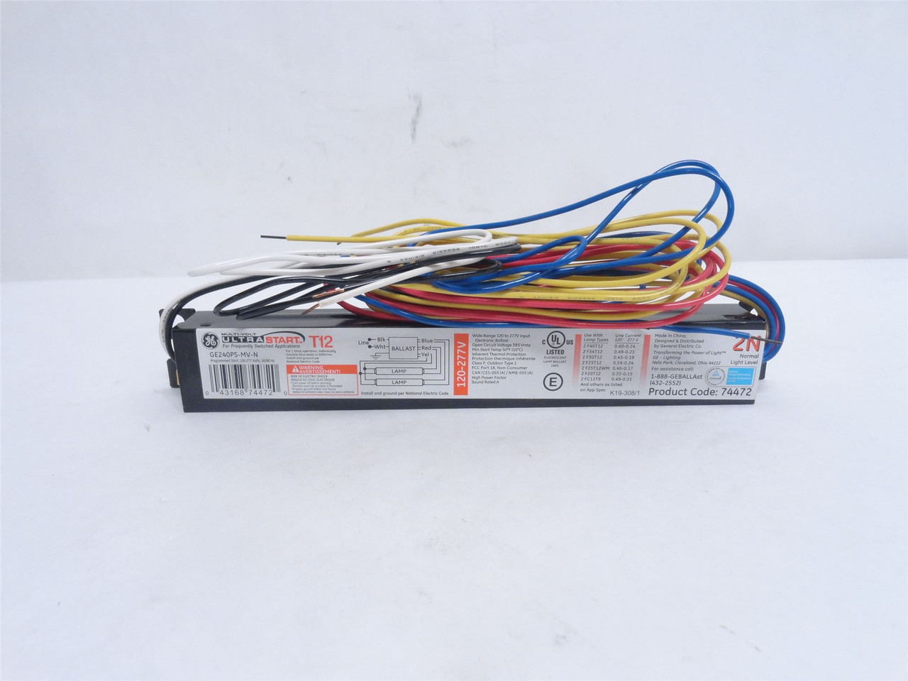 GE GE240PS-MV-N; Fluorescent Ballast; 120-277VAC; Size: T12 GE GE240PS-MV-N; Fluorescent Ballast; 120-277VAC; Size: T12