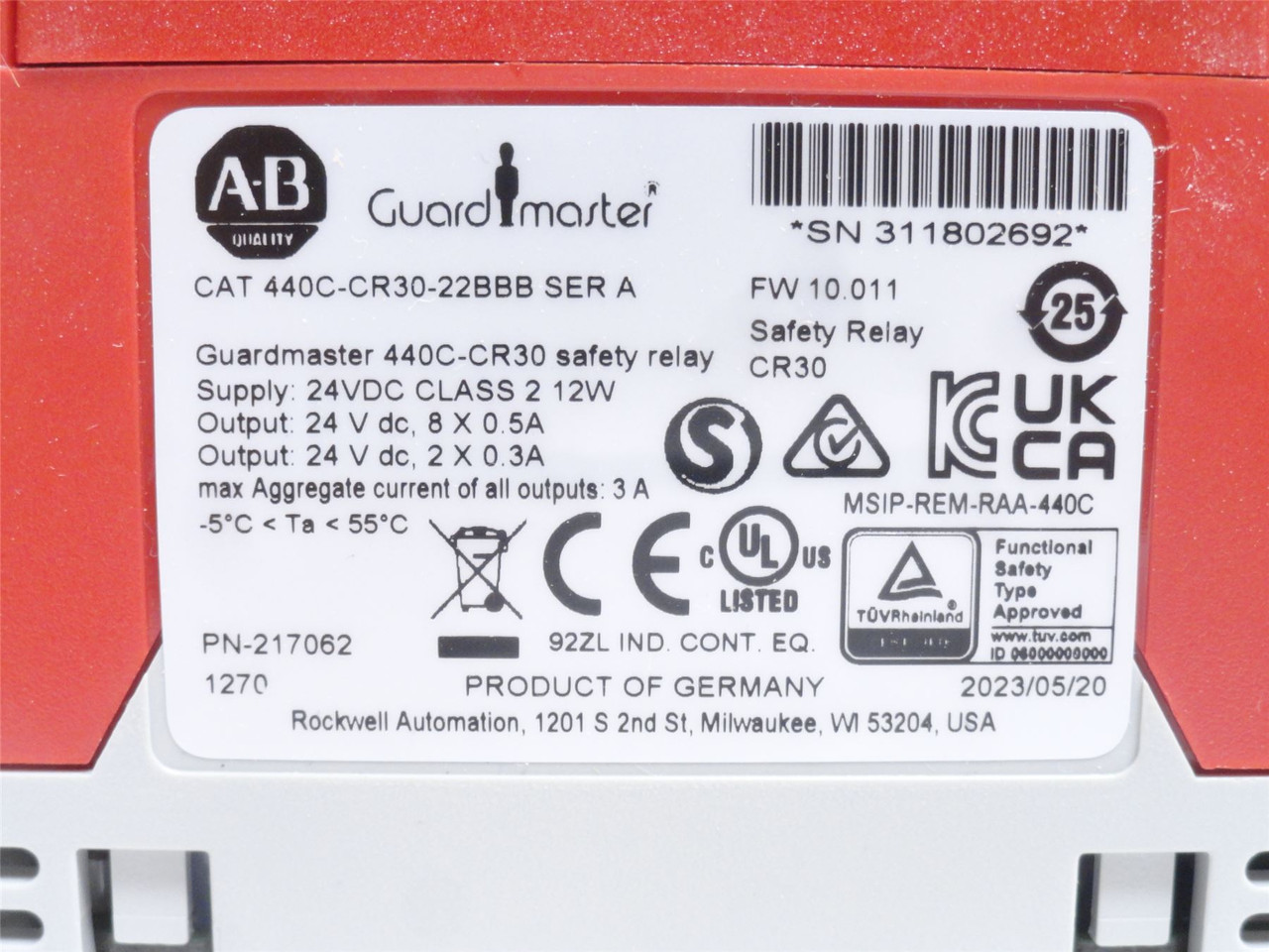 Allen-Bradley 440C-CR30-22BBB; Safety Relay; 24VDC; 22 I/O