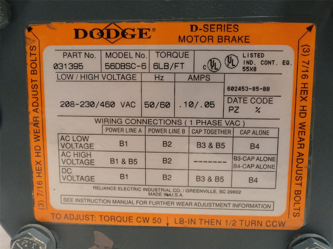 Baldor P14H7207; AC Brake Motor 1-1/2HP; 230/460VAC 1725RPM