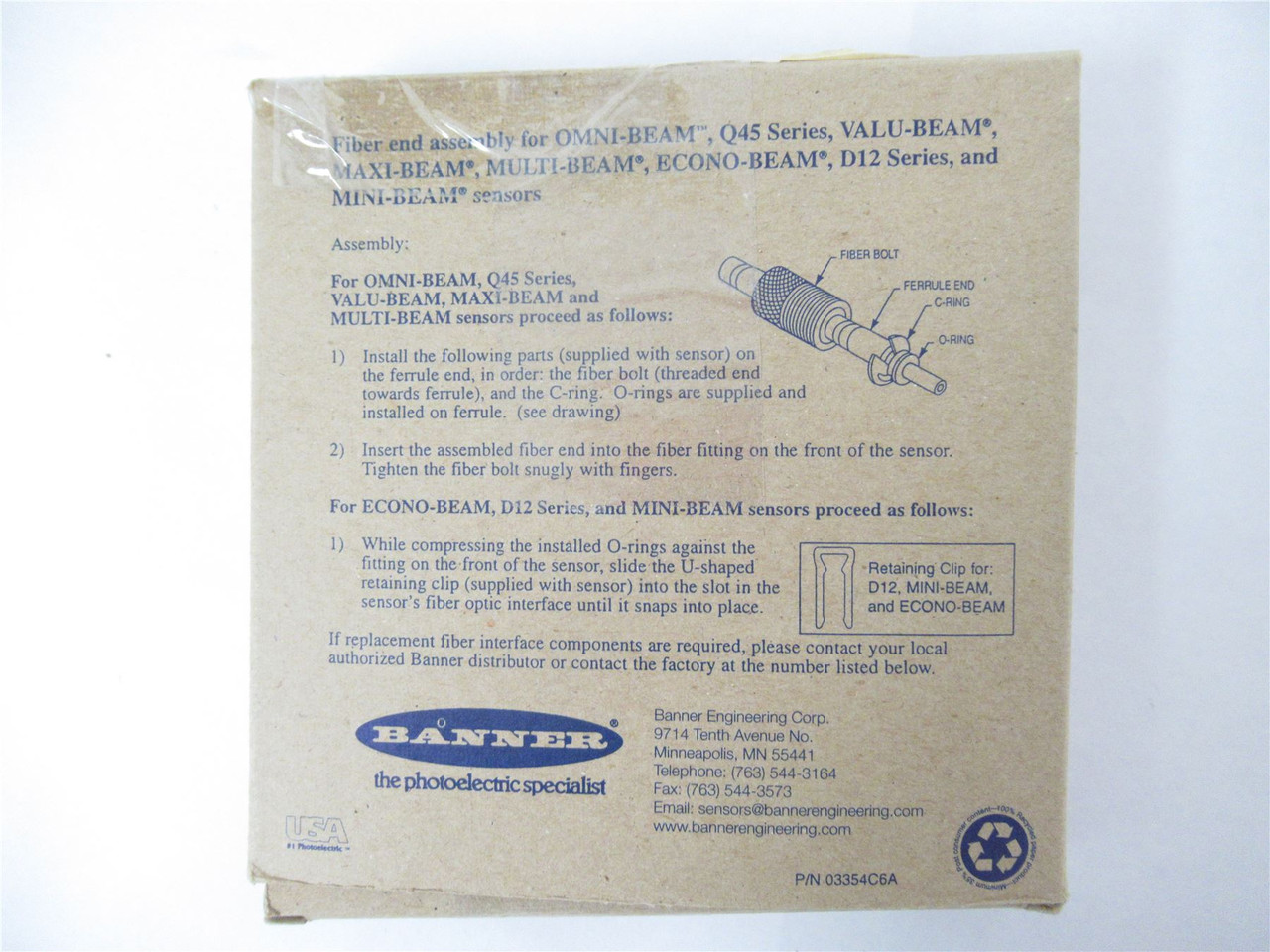 Banner 17913; Fiber End Assembly for Omni Beam