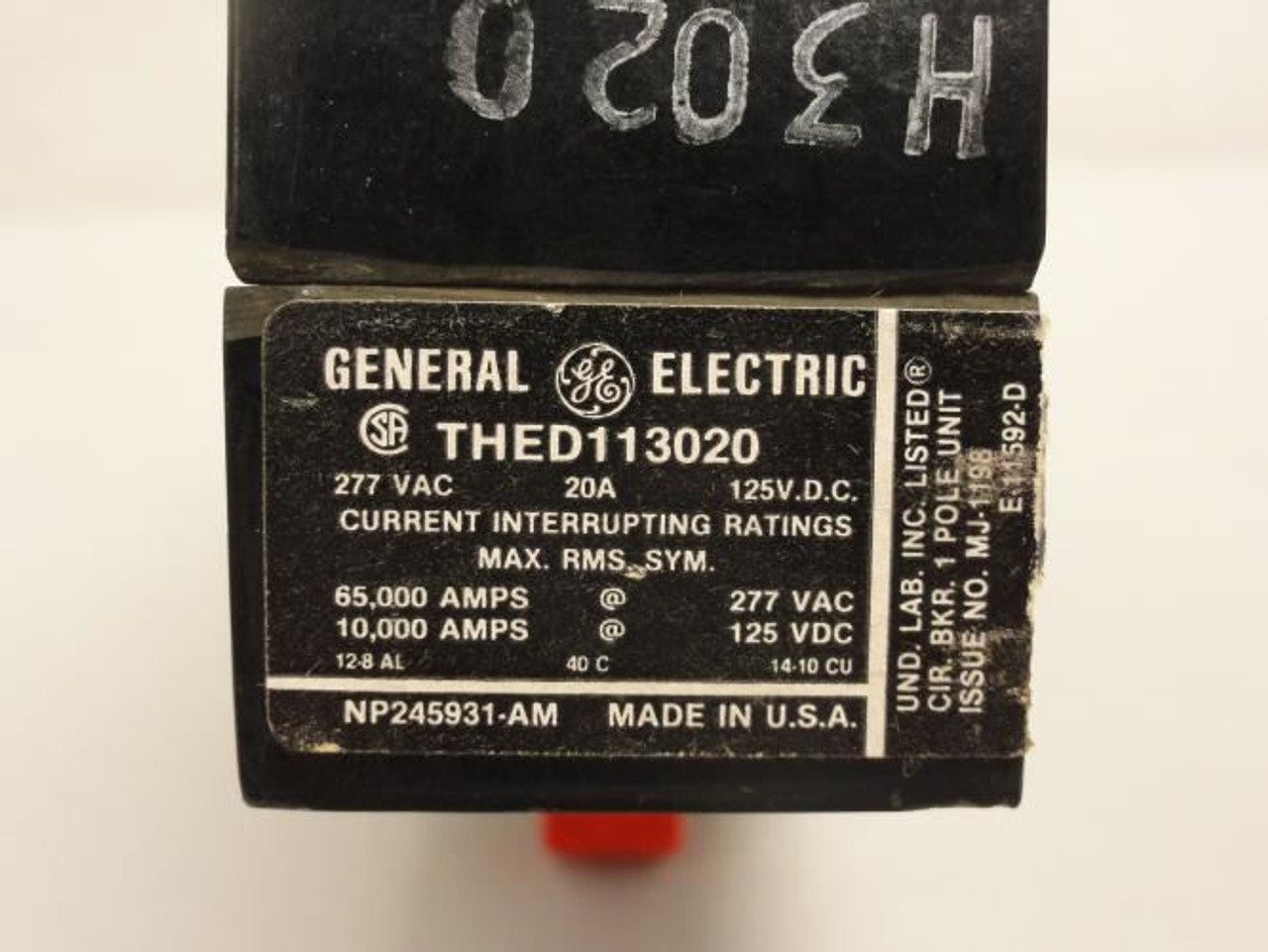GE THED113020; Circuit Breaker; 20A; 1 Pole; 277 Vac
