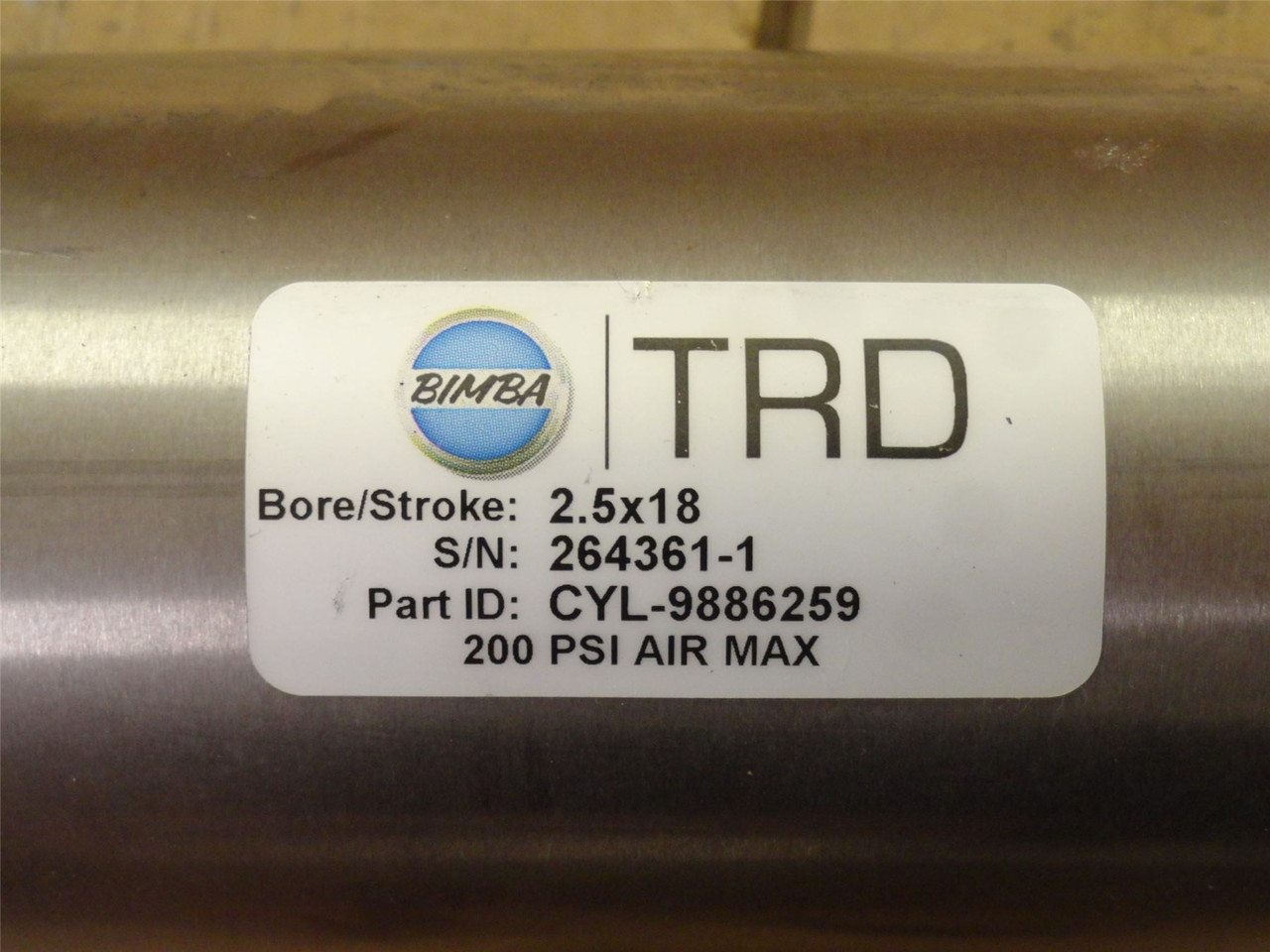 Bimba CYL-9886259; Air Cylinder; SS; 2-1/2"ID x 18" Stroke Bimba CYL-9886259; Air Cylinder; SS; 2-1/2"ID x 18" Stroke