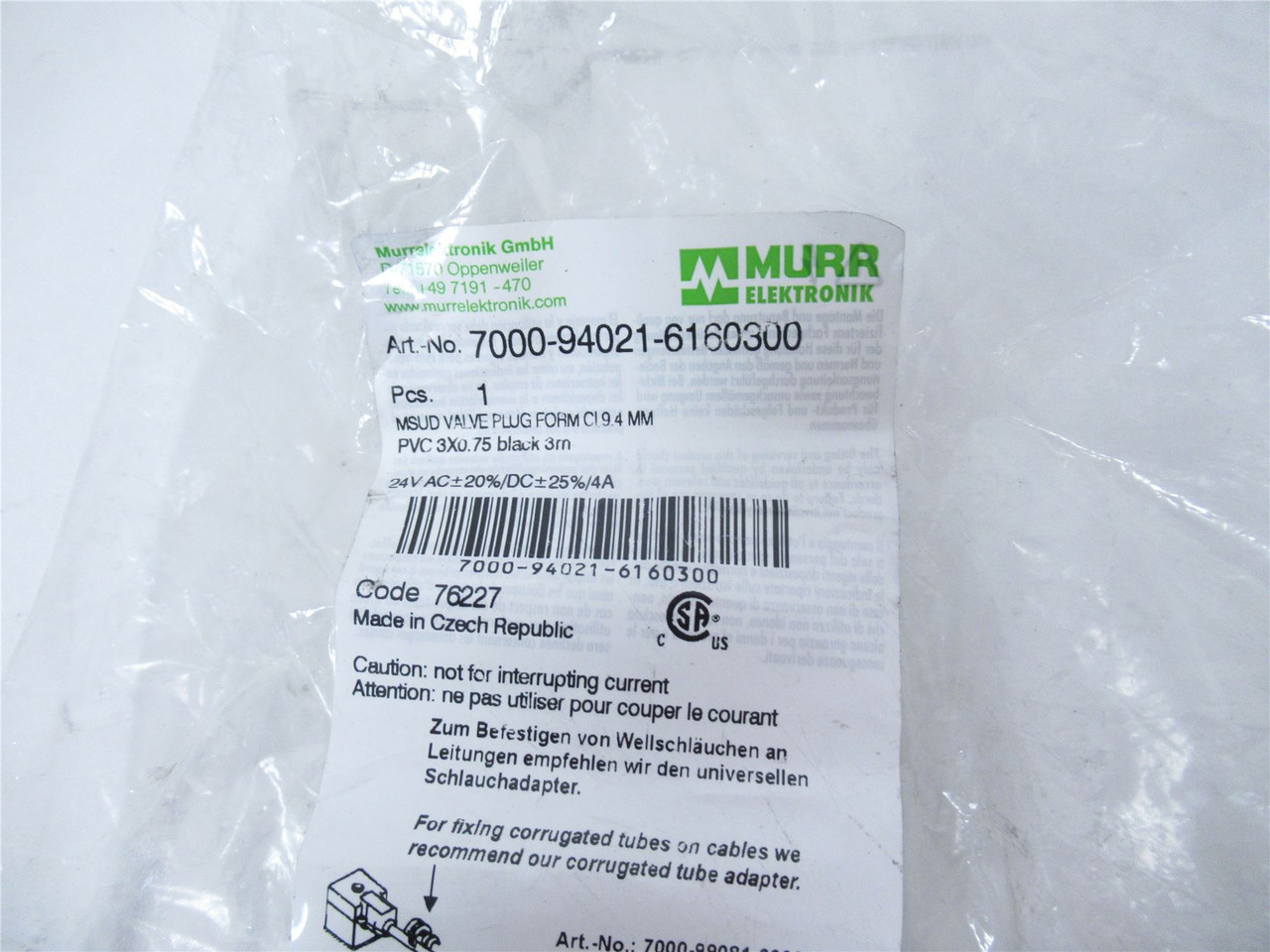 Murr 700-94021-6160300; Cable MSUD Valve Plug 24VAC 3m