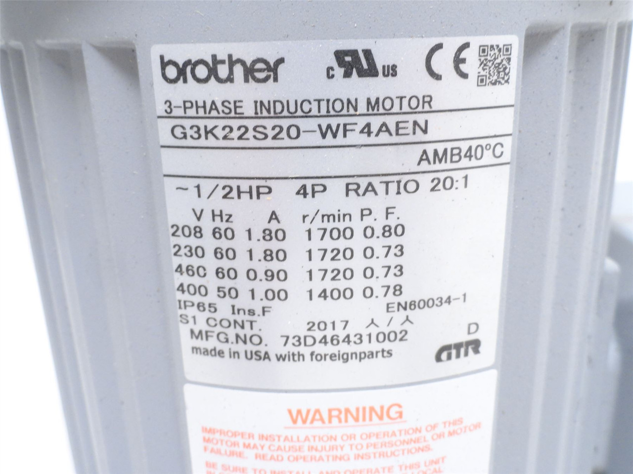 Brother G3K22S20-WF4AEN; AC Gearmotor; Broken Fan Shroud