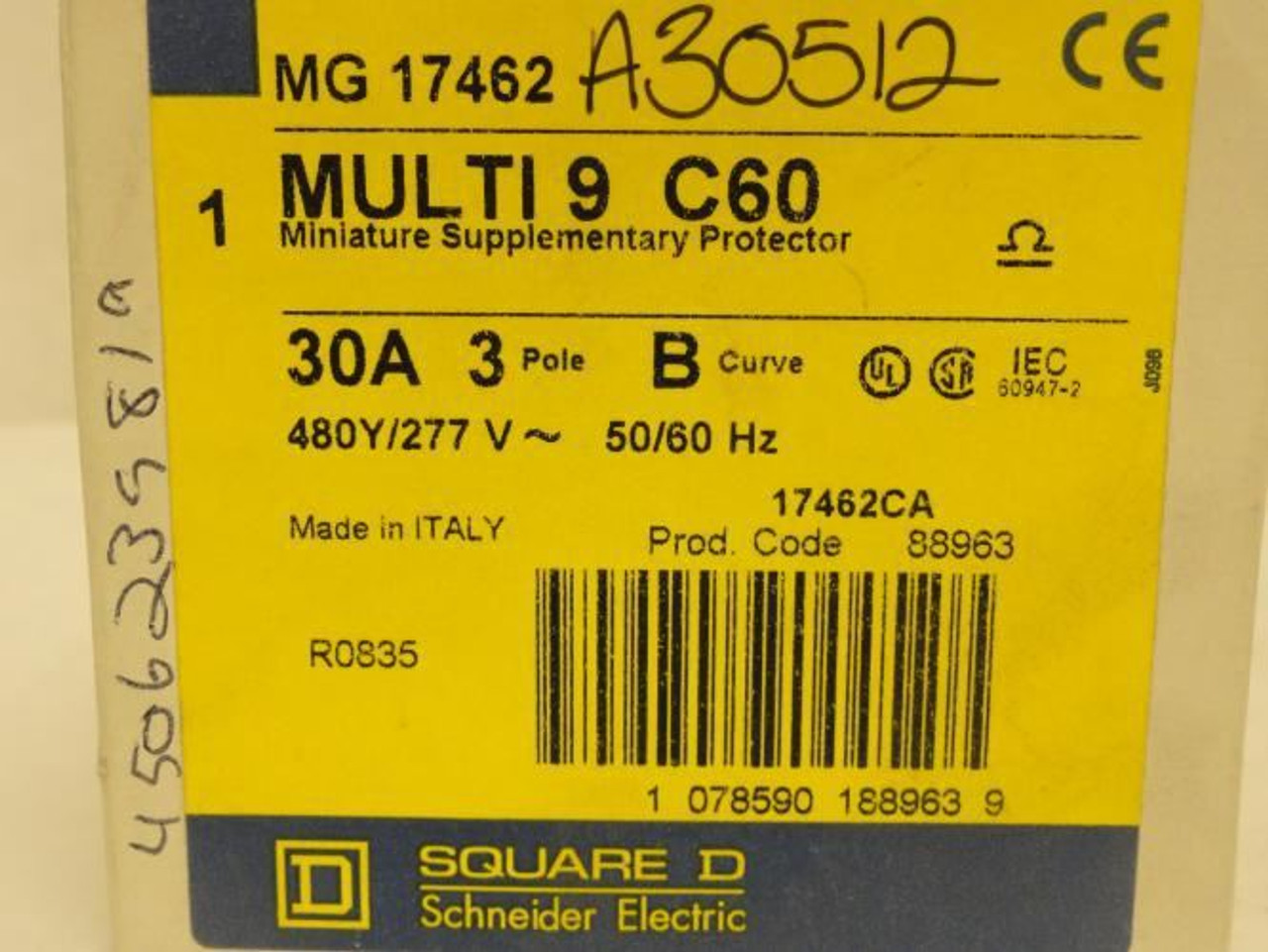 Square D MG17462; Supplementary Protector; 30A; 3P; 277/480V