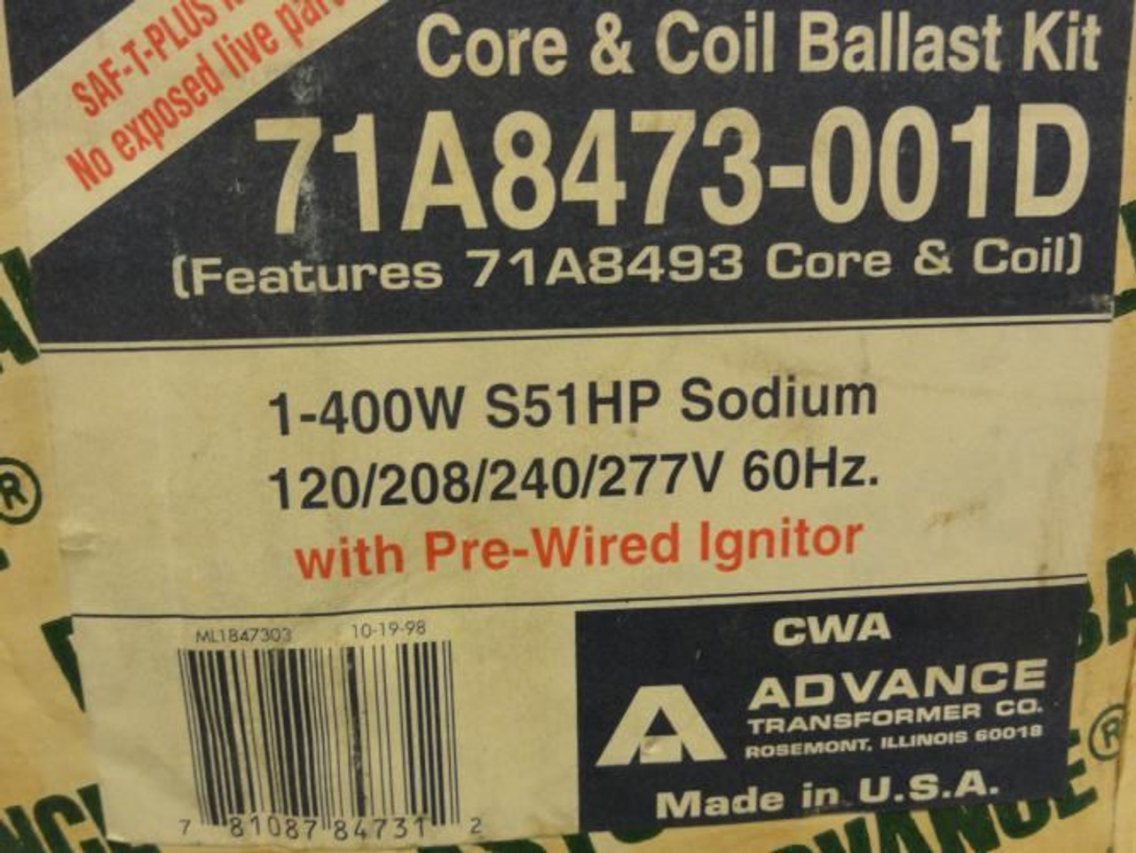 Advance Transformer 71A8473-001D; Ballast Transformer Advance Transformer 71A8473-001D; Ballast Transformer