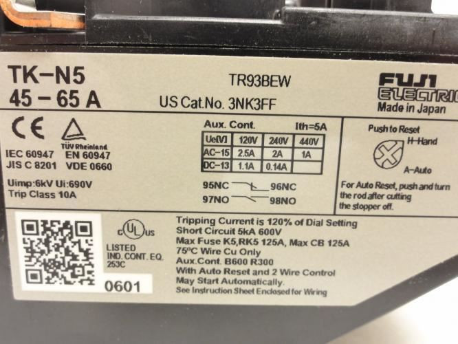 Fuji 3NK3FF; Overload Relay; 45-65A; 3P; 600V Max