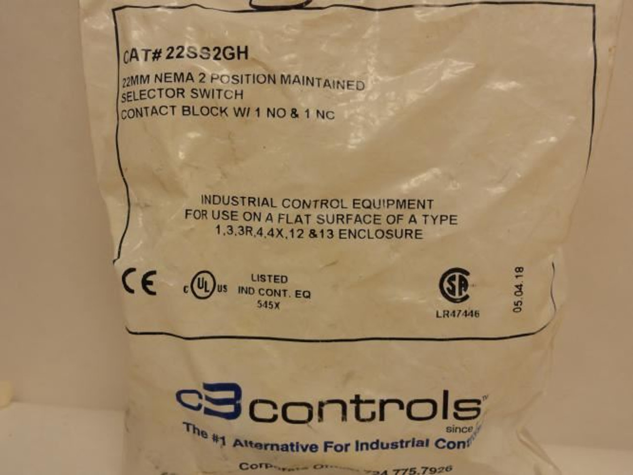 CB Controls 22SS2GH; Switch; 2-Pos; Maintained; Size: 22mm