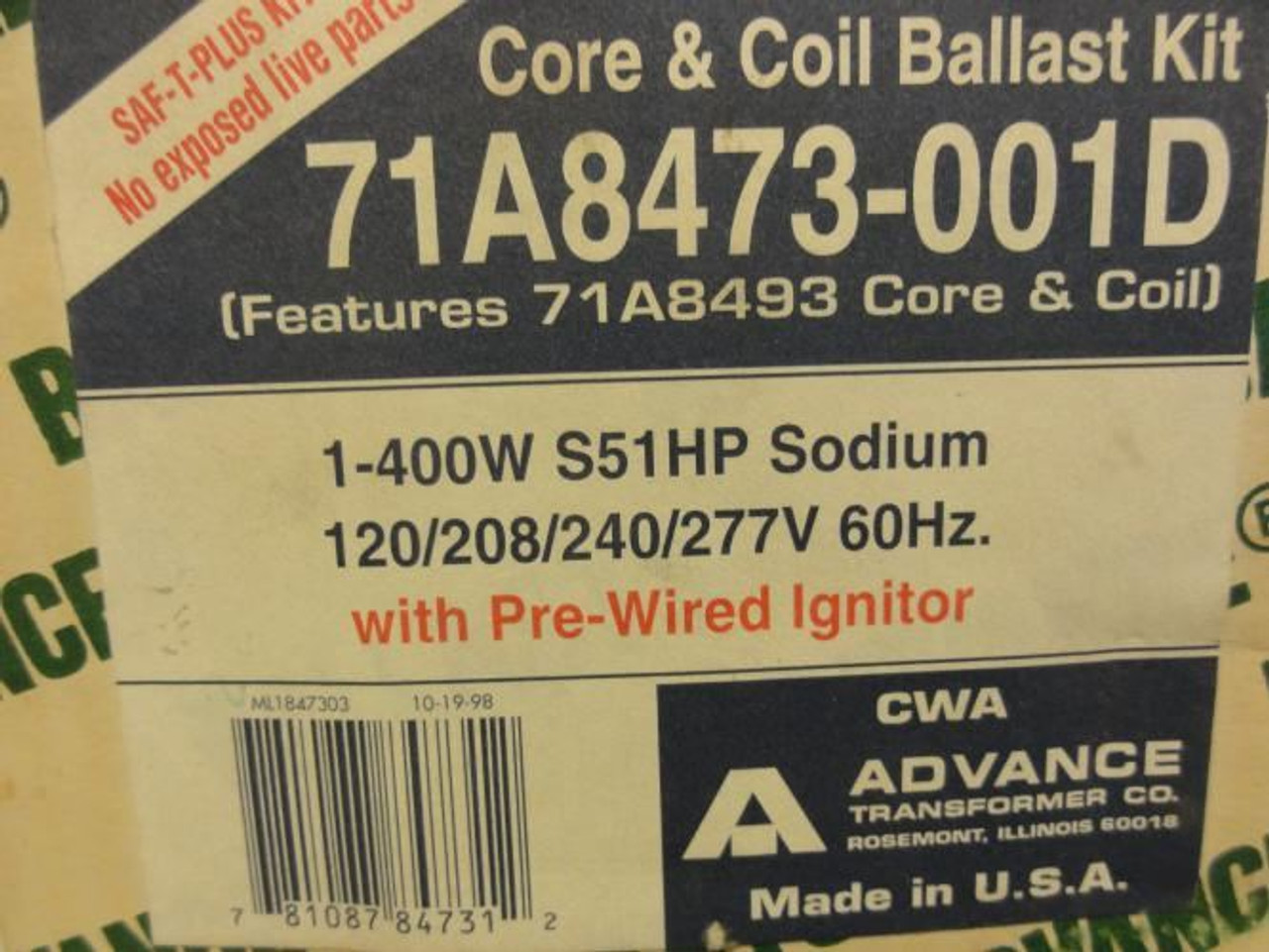 Advance Transformer 71A8473-001D; Core and Coil Ballast Kit Advance Transformer 71A8473-001D; Core and Coil Ballast Kit