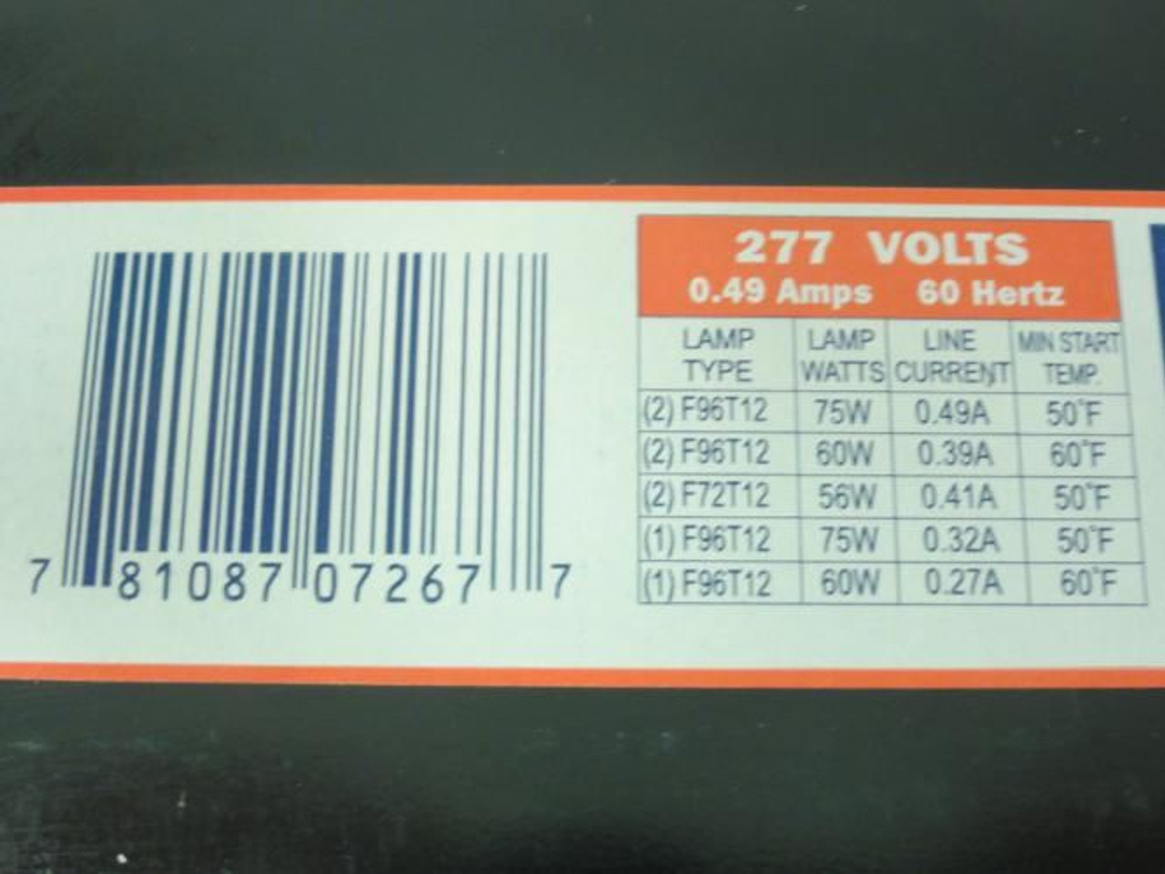 Philips Advance VEL2P75S; Ballast; 277V; 60Hz Philips Advance VEL2P75S; Ballast; 277V; 60Hz