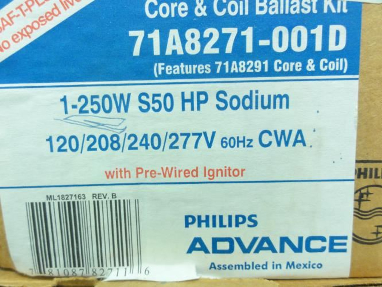 Philips Advance 71A8271-001D; Core and Coil Ballast Kit; 1-250W Philips Advance 71A8271-001D; Core and Coil Ballast Kit; 1-250W