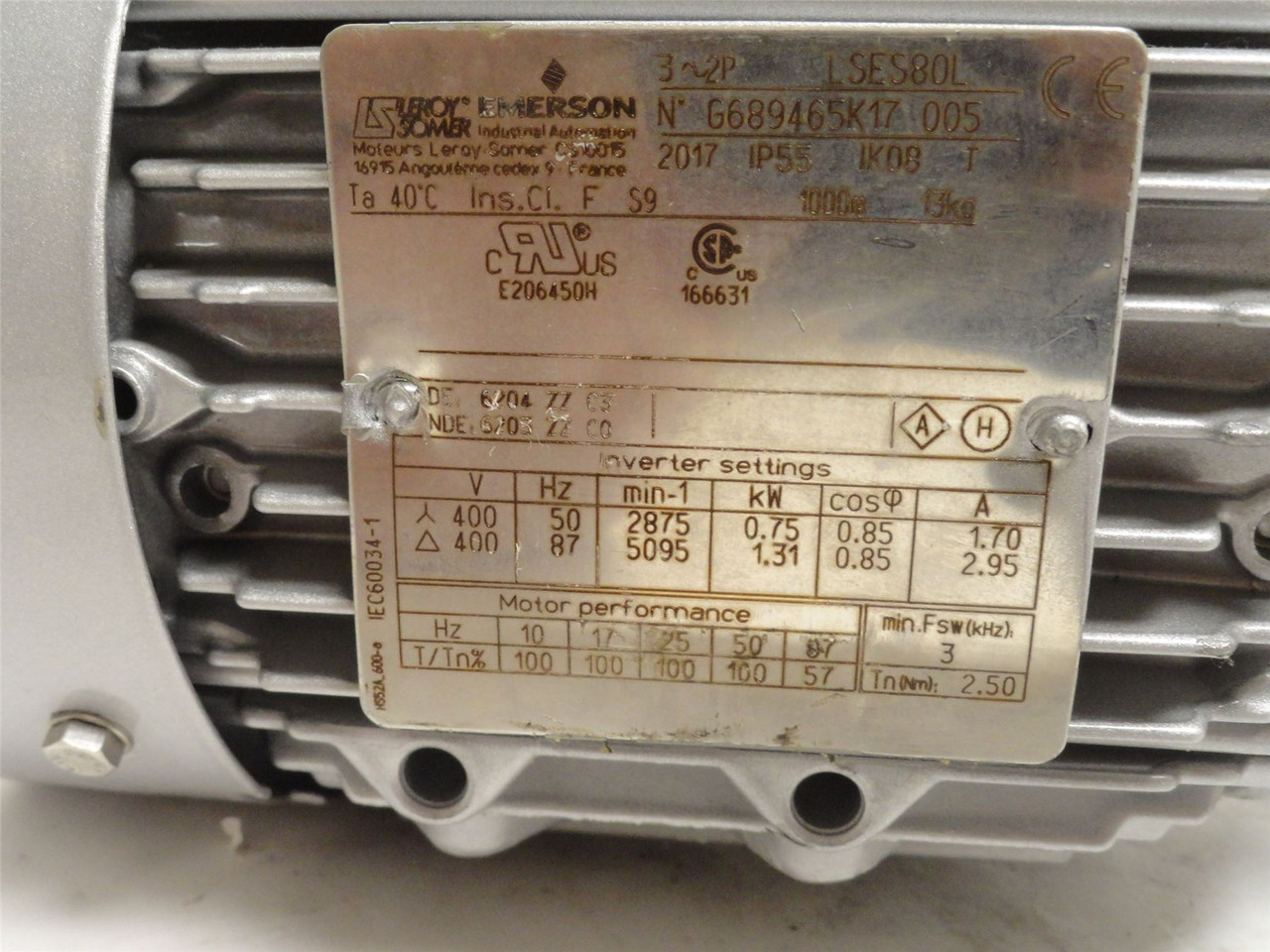 Leroy-Somer 400622358/05; AC Gear Motor; 7.5:1 Ratio; 1.31kW