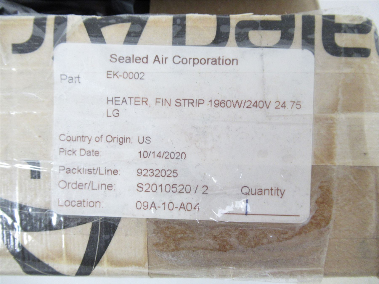 Sealed Air EK0002; Finned Strip Heater 1960W 240V 24.75" Long