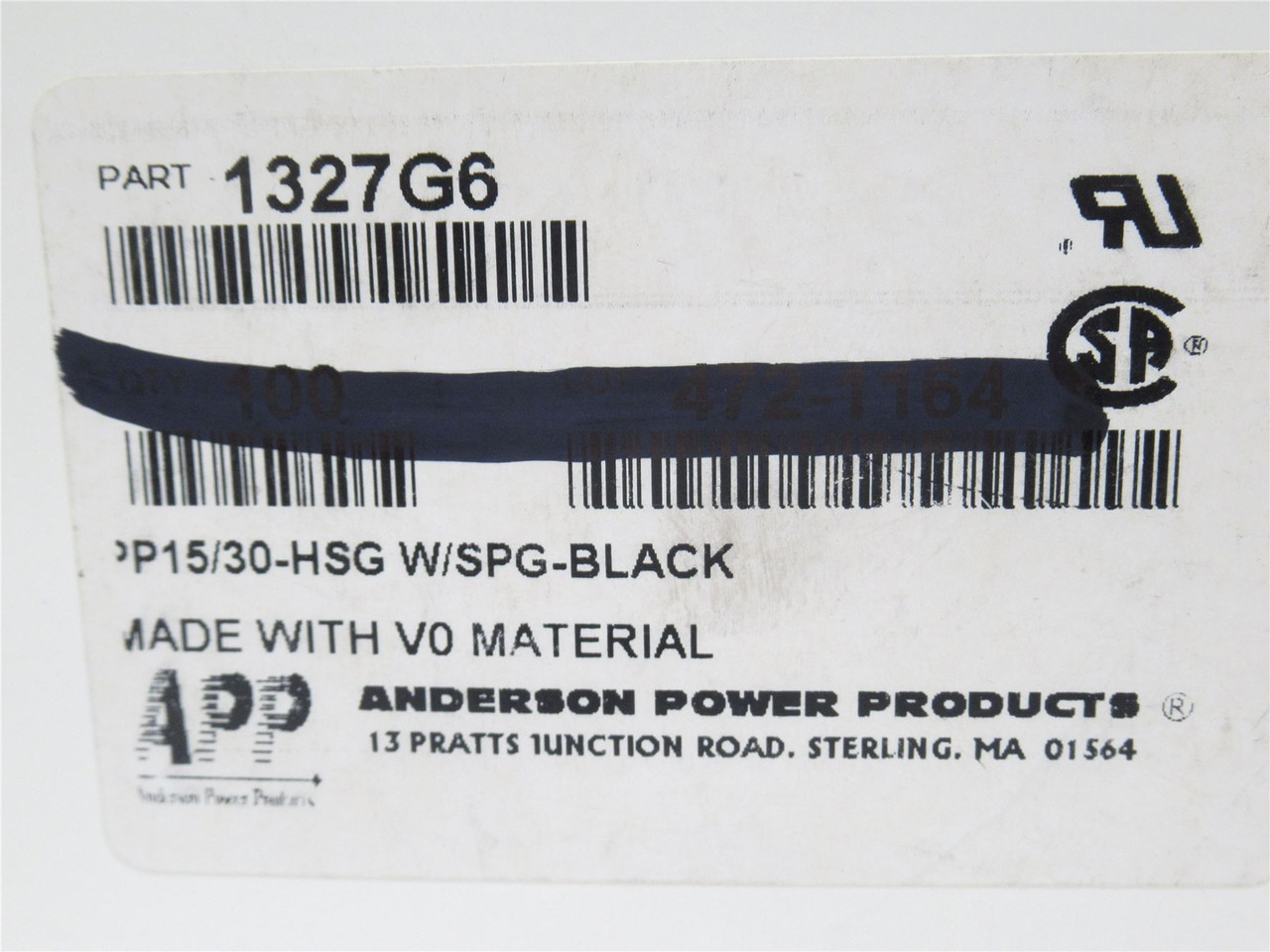 Anderson 1327G6; Lot-10 Connector Housing; Black; 1 Position