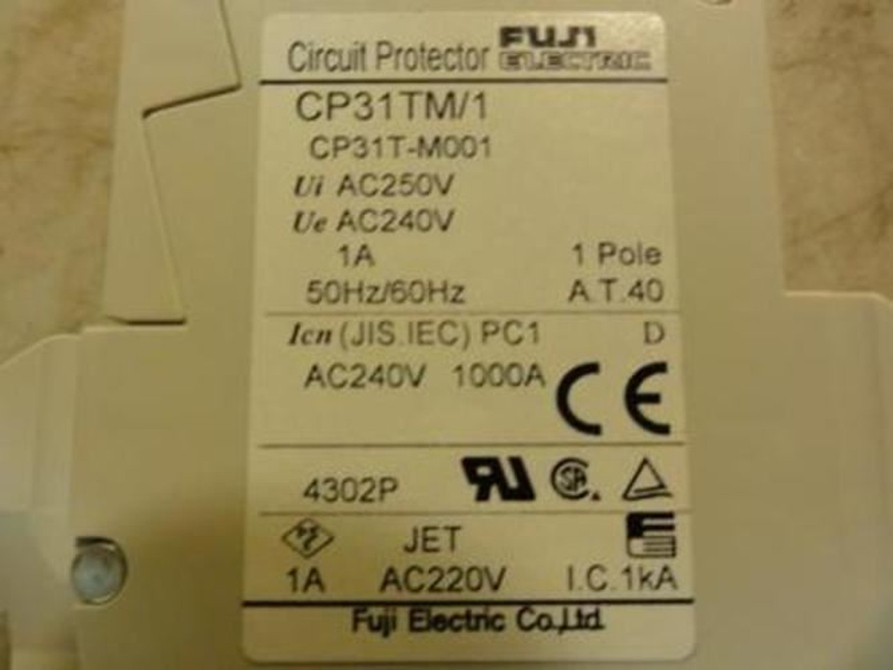 Fuji Electric CP31TM/1; Circuit Breaker 1A 250Vac
