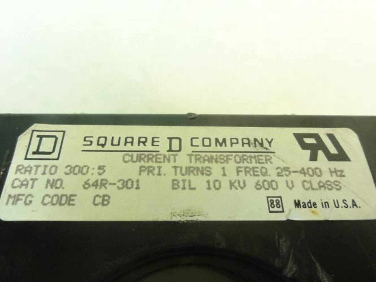 Square D 64R-301; Current Transformer; 300:5 Ratio; 600V