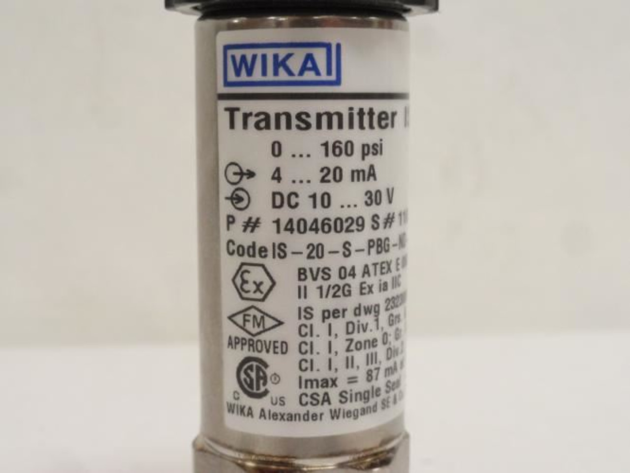 Wika IS-20-S-PBG-ND-AZGM4ZUZ1-ZZZ; Press. Transmitter 0-160psi