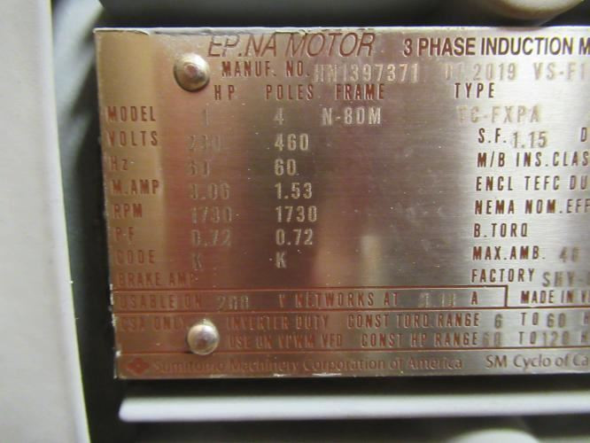 Sumitomo RNYM81-1420YA-EPF1-40; Gear Motor 40:1 Ratio; 1Hp