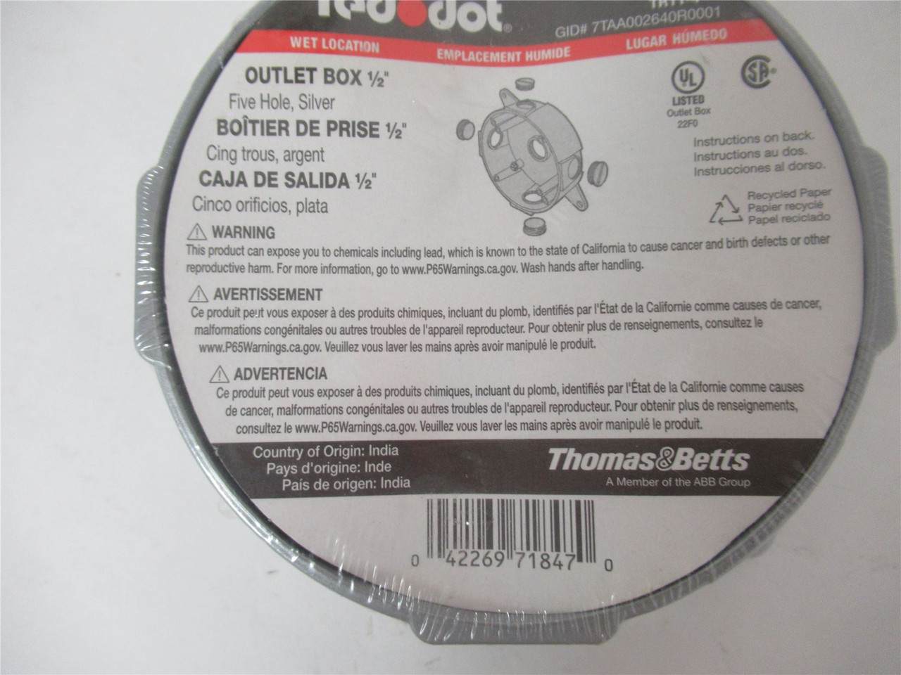 Red Dot S-47; Outlet Box 1/2" 5 Hole