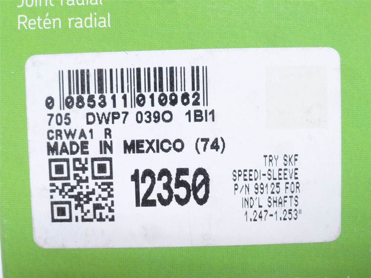SKF 12350; Double Lip Oil Seal1.25"ID x 1.68"OD x 0.313" Wide