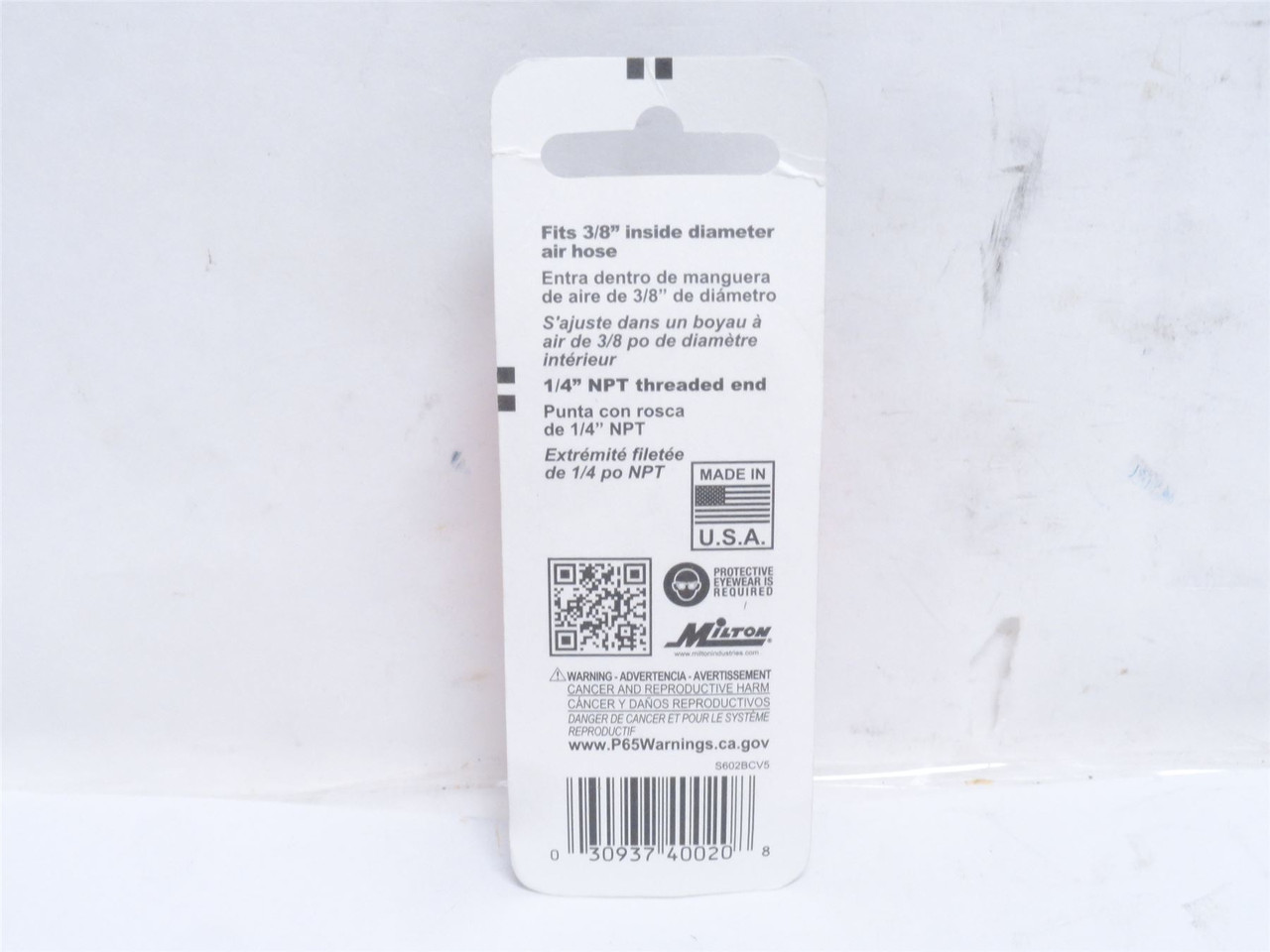 Milton S-602; Lot-2; Male Barb Hose End; 3/8NPT x 3/8" Tube