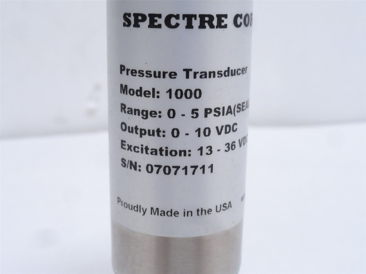 Spectre 1000; Pressure Transducer; 1000PSIA; 0-5 VDC; 1/4NPT