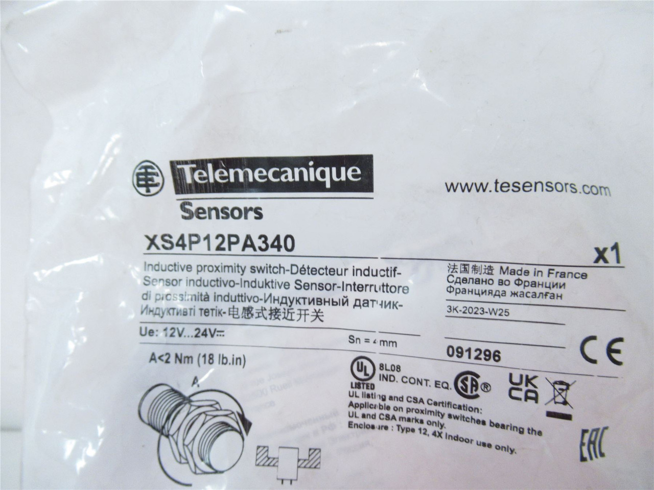 Telemecanique XS4P12PA340; Proximity Sensor 12V...24V 4mm