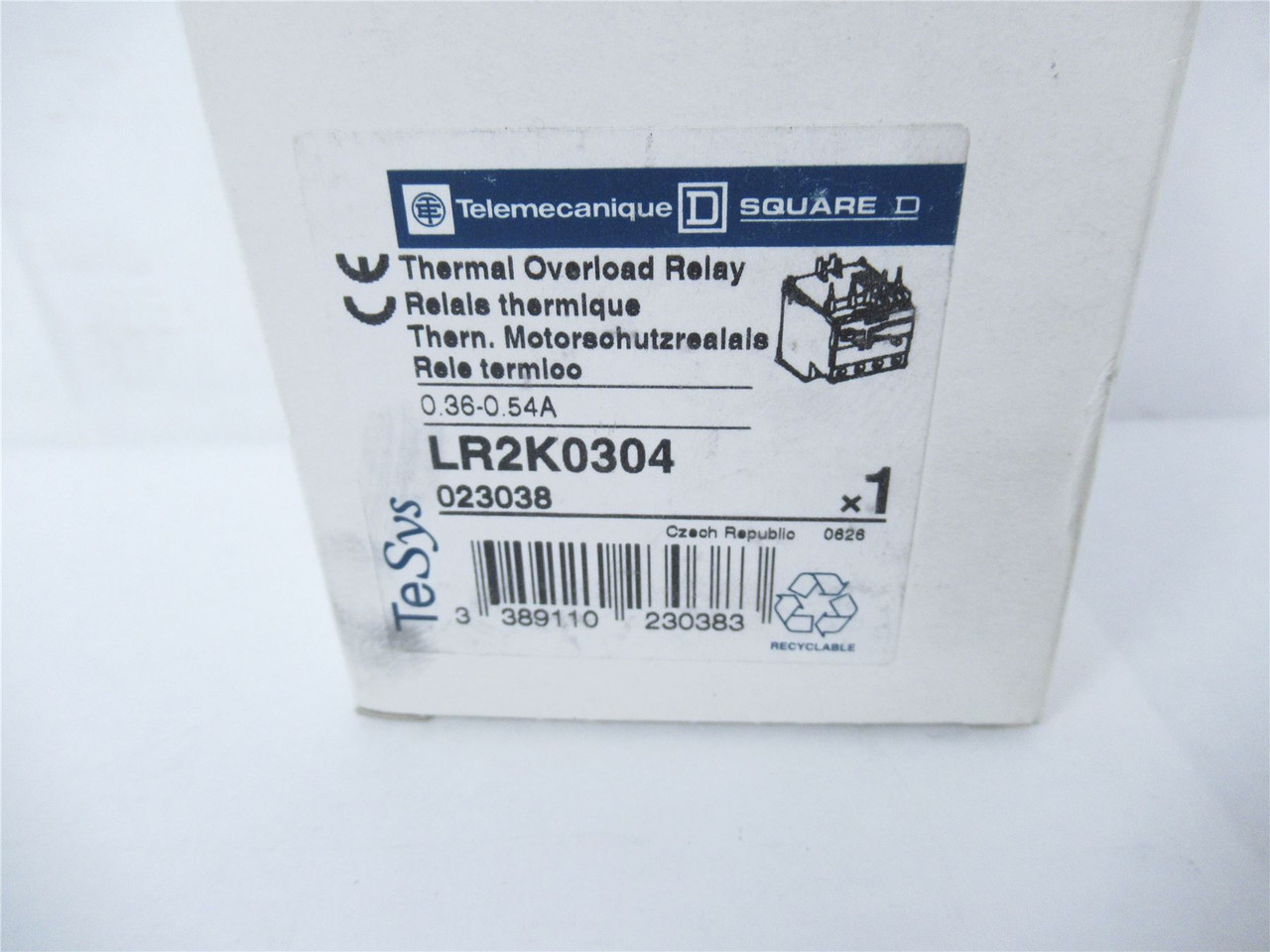 Telemecanique LR2K0304; Overload Relay 3-Pole 0.36 A– 0.54 A