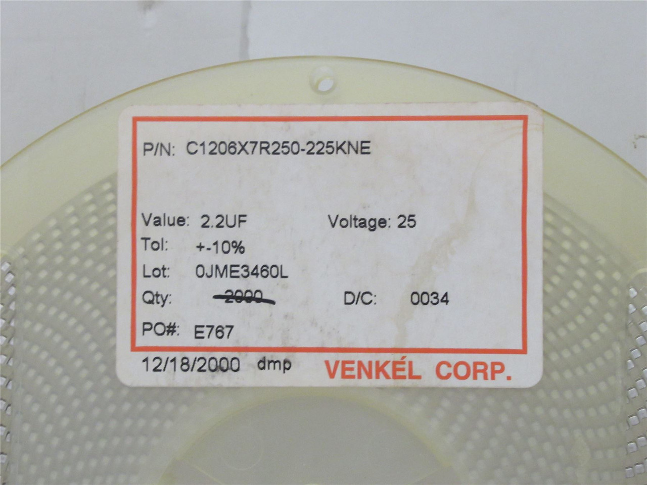 Venkel C1206X7R250-225KNE; Lot-1500 Ceramic Capacitor 2.2UF