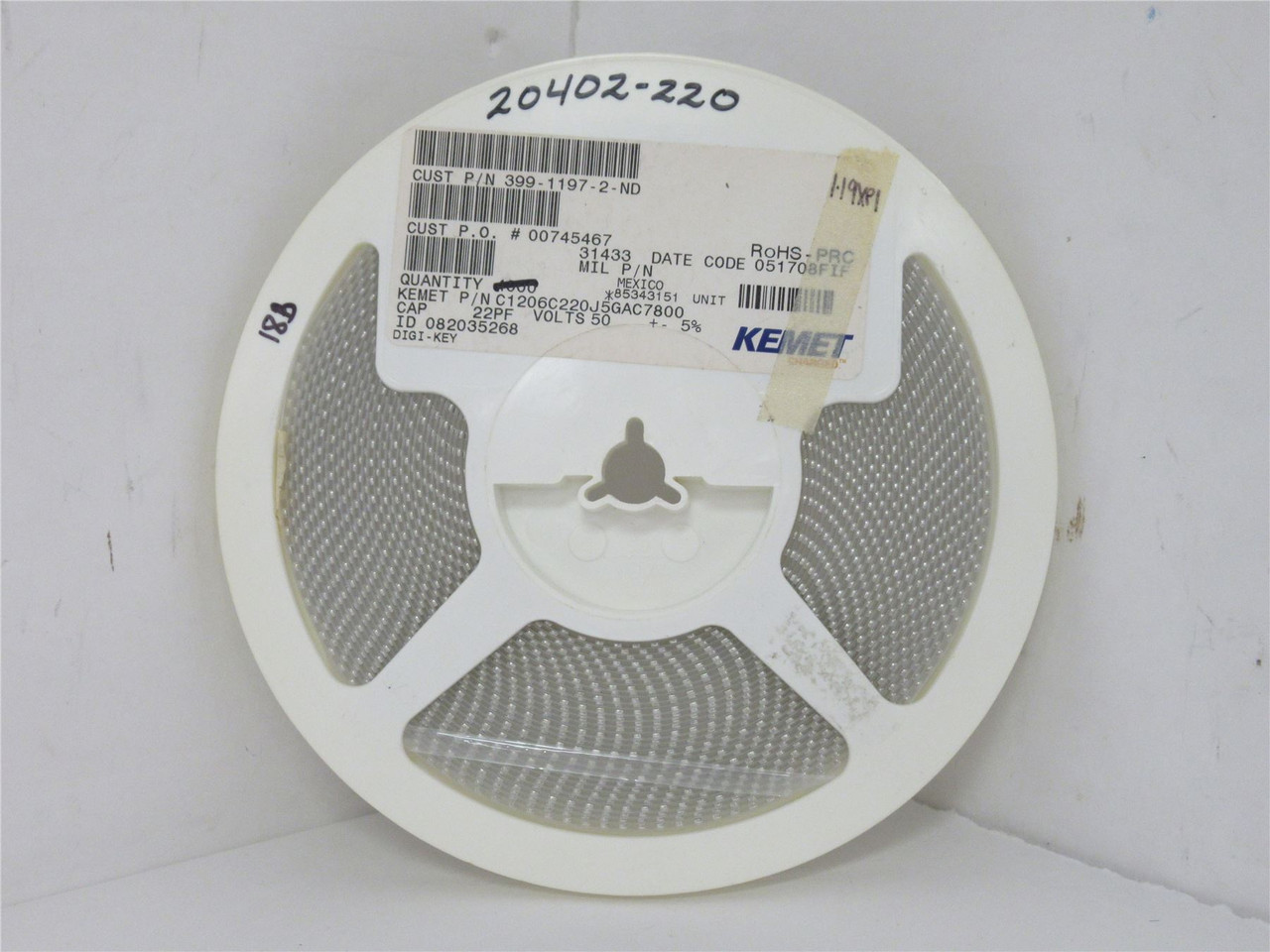 Kemet C1206C220J5GAC7800; Lot-3800 Ceramic Capacitor  22pF