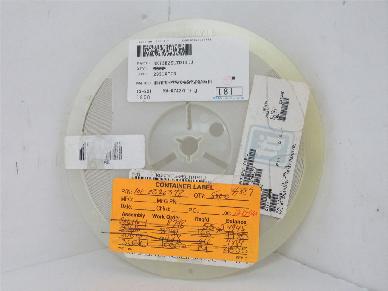 TTI RK73B2ELTD181J; Lot-4700 Thick Film Resistor; 180ohm