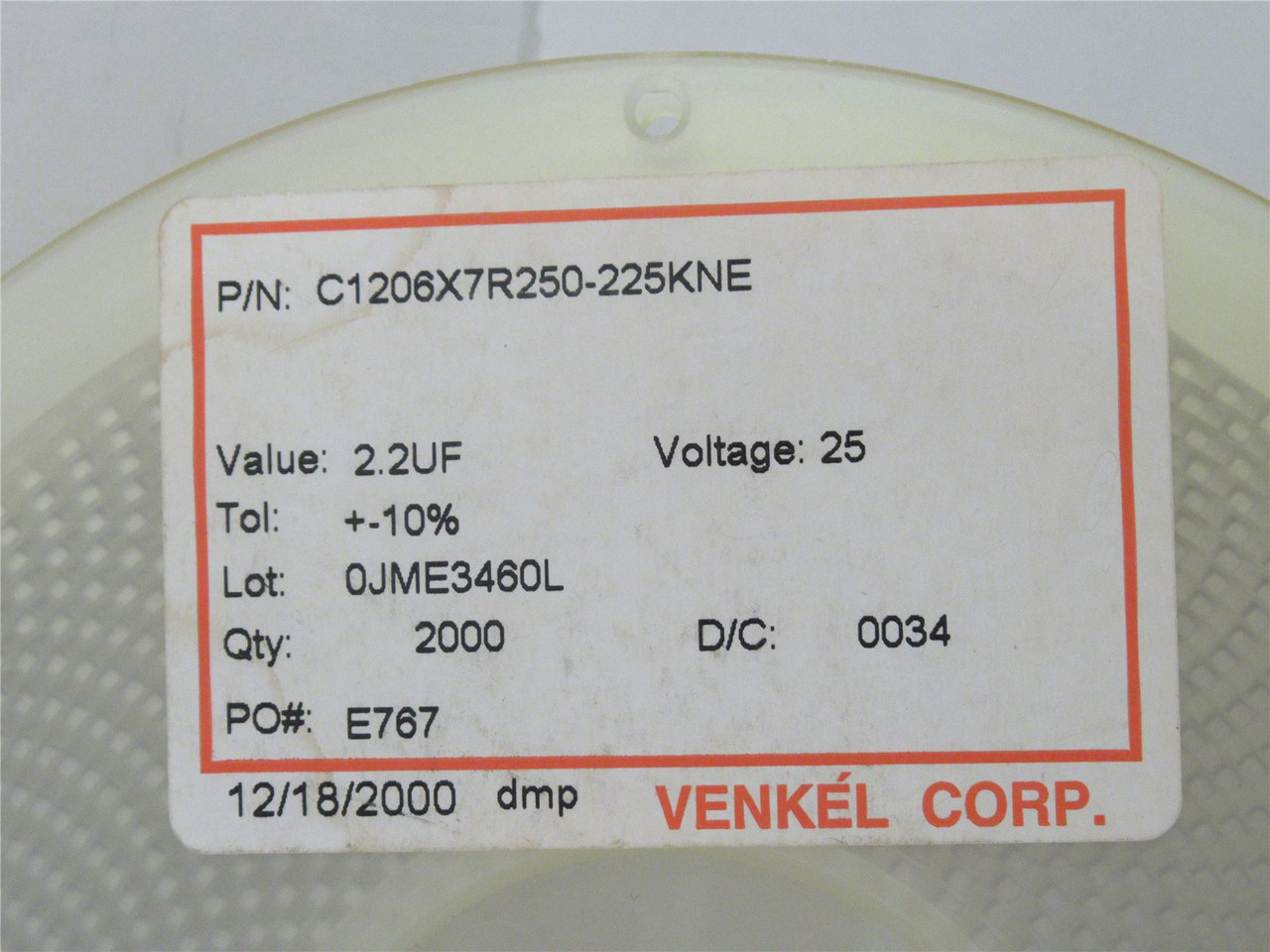 Venkel  C1206X7R250-225KNE; Lot-2000 Ceramic Capacitor 2.2UF