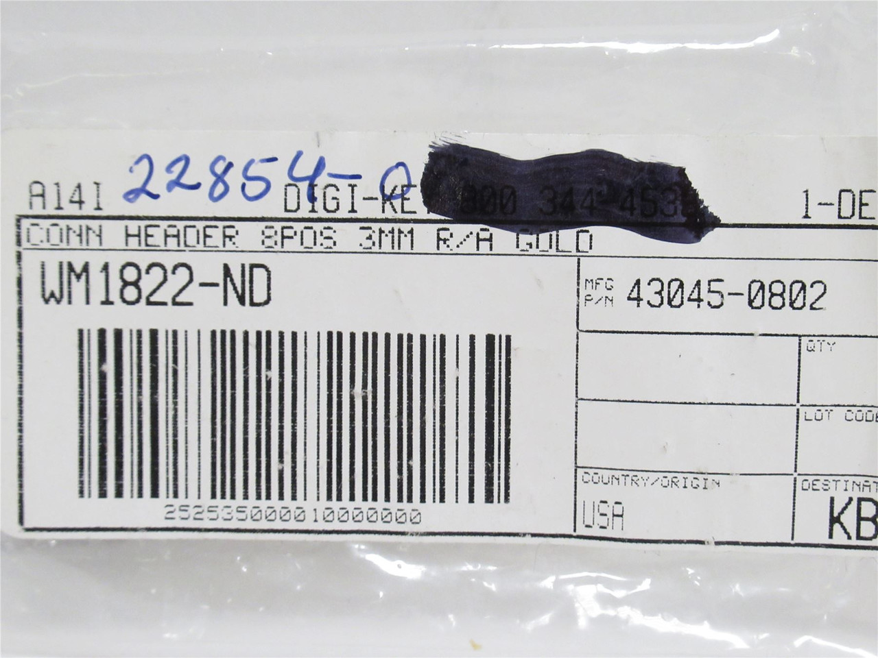 Molex 43045-0802; Lot-5; Header; RA; 8-Pin; 8.5A