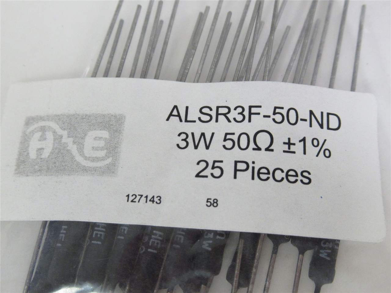 HE ALSR3F-50-ND; Lot-25 Through Hole Resistor; 3W; 500mOhms