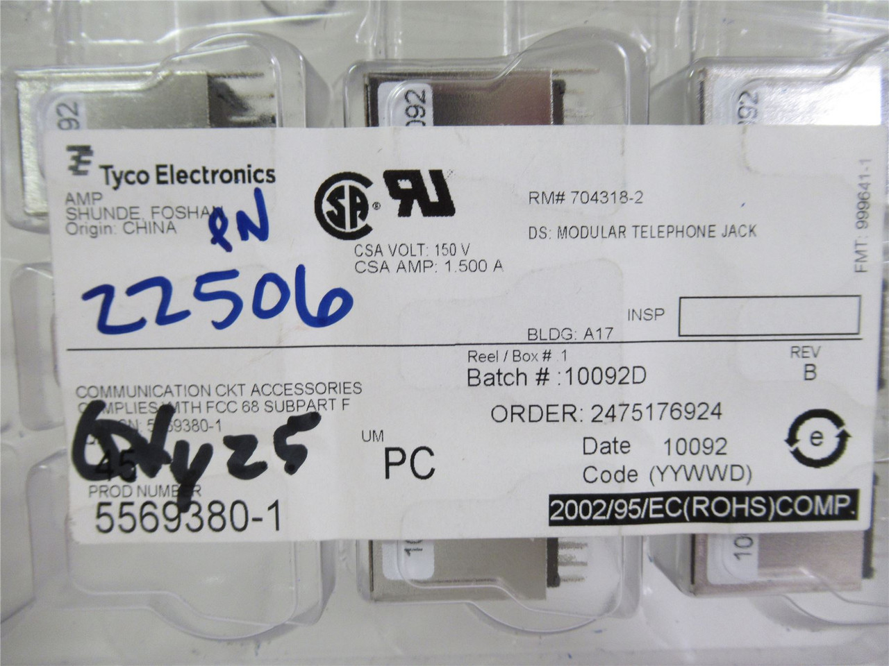 Tyco 5569380-1 ; Lot-25 Modular Ethernet Connector