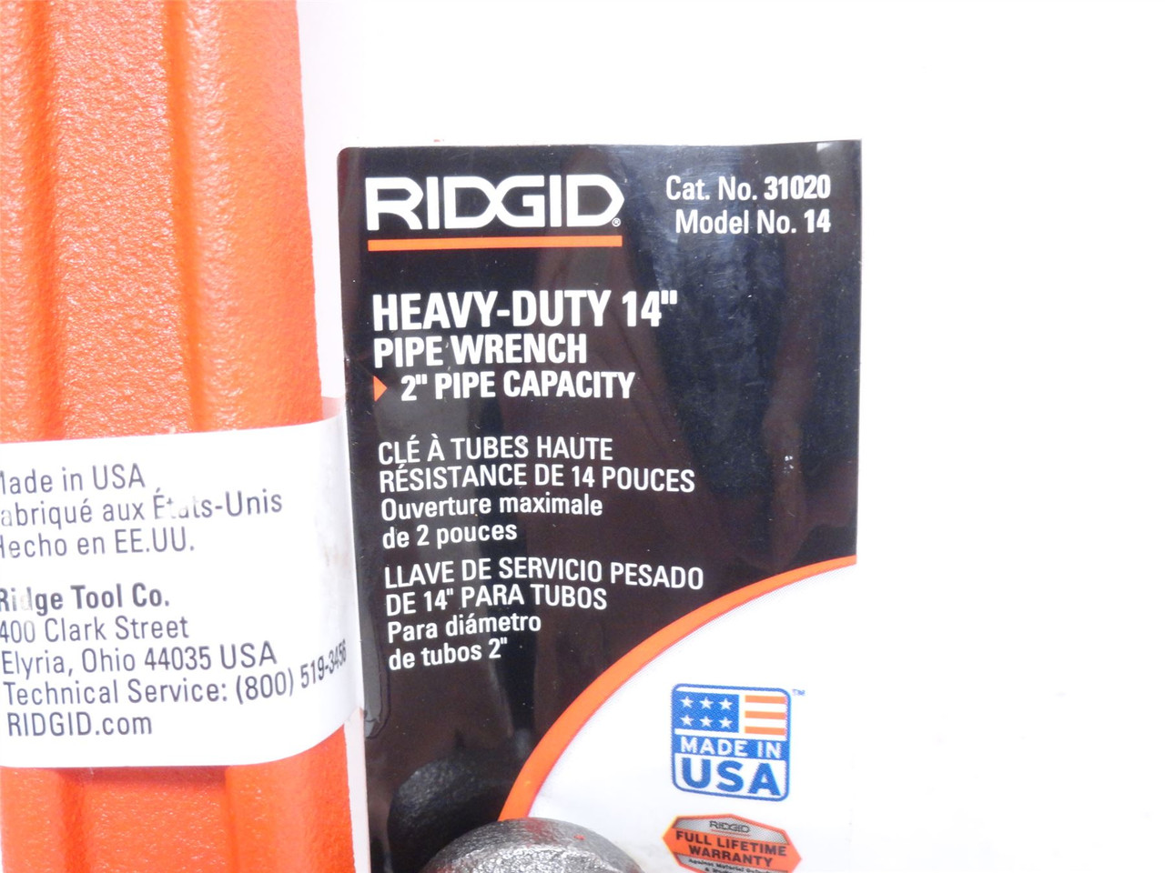 Rigid 31020; I-Beam Serrated Pipe Wrench; Size: 14"