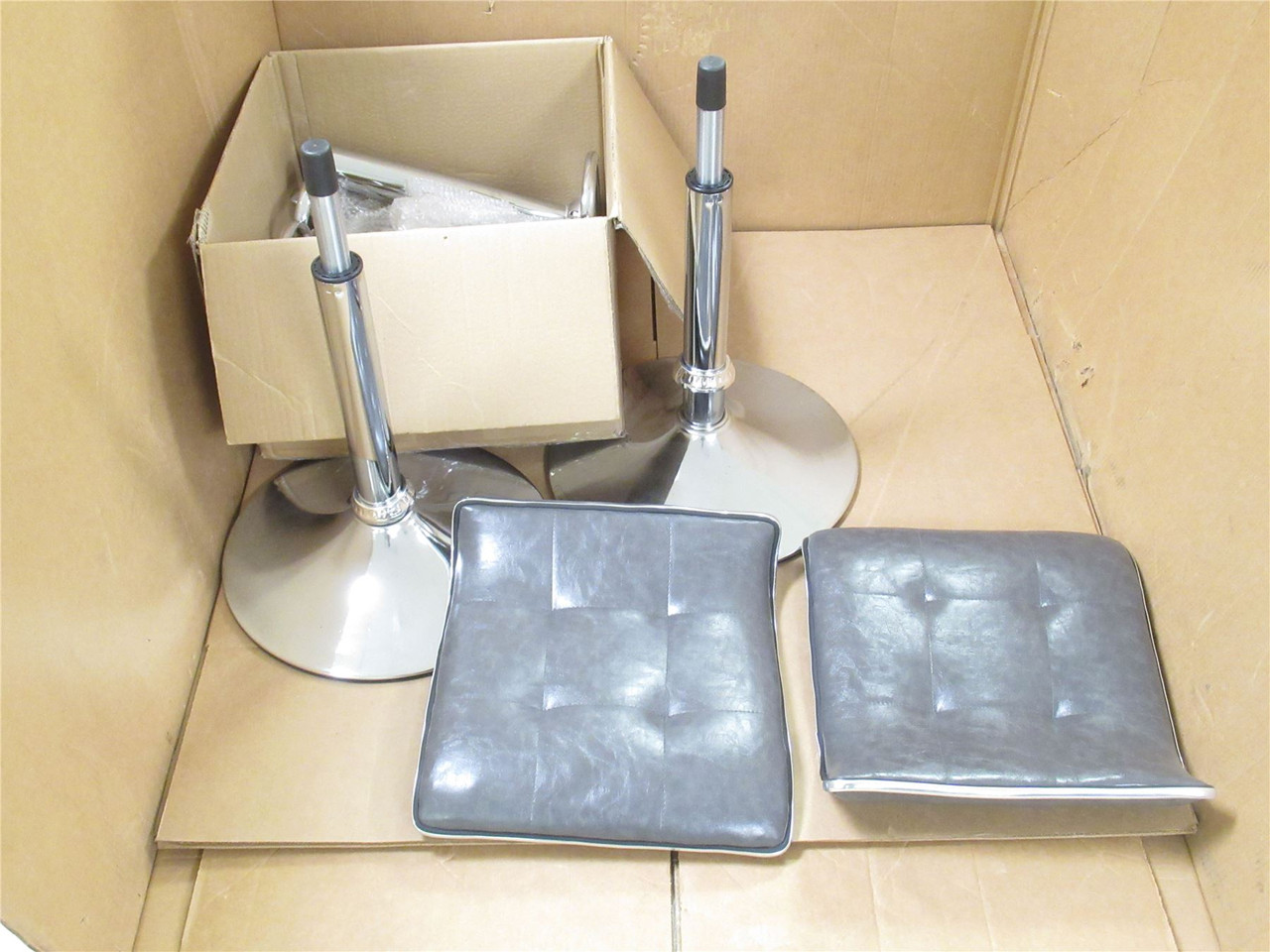 Elecwish US-OW006-GY; Lot-2; Bar Stools; Gray Vinyl; Chrome