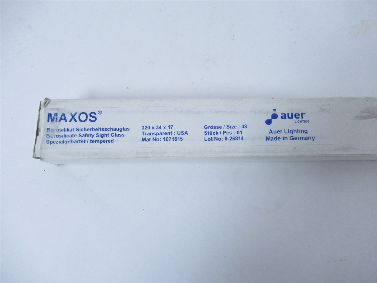 Maxos 320x34x17 Sz 8; Lot-2 Borosilicate Safety Sight Glass Maxos 320x34x17 Sz 8; Lot-2 Borosilicate Safety Sight Glass