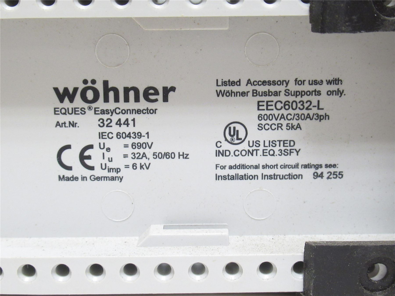 Wohner 32-441; Busbar Connector/Adaptor; 32A; 690VAC