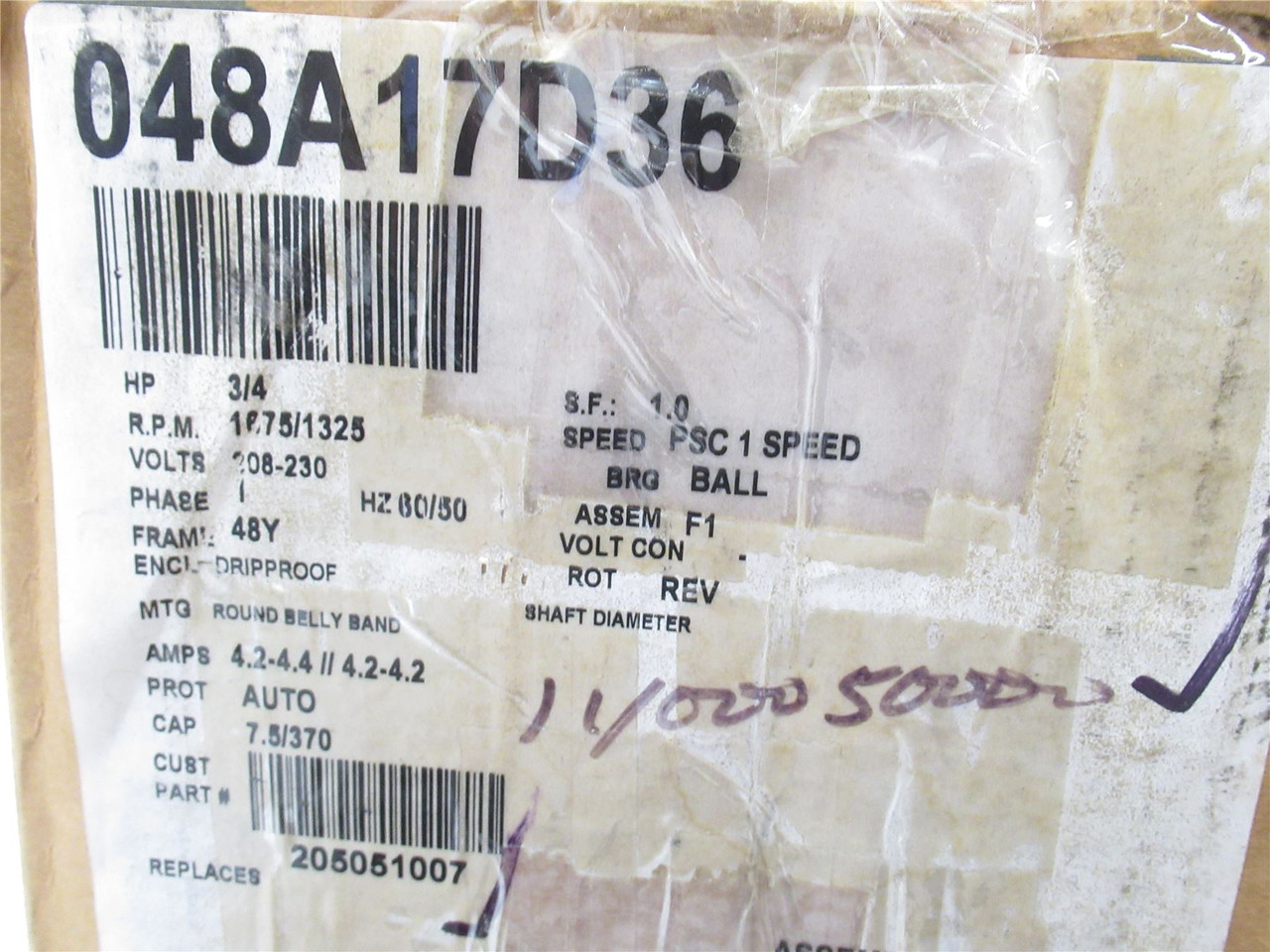 Marathon 048A17D36; AC Motor; 1/2HP; 208-230V; 1675-1325RPM
